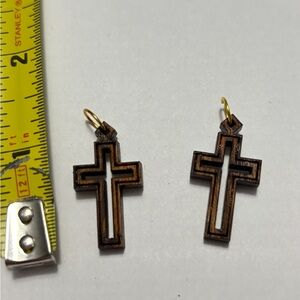 Wooden Cross Pendants with Gold Accents